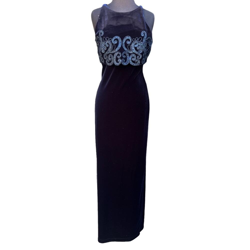 Vtg 90s Stretch Velvet Glittery Whimsigoth Fairy Regency Maxi Dress 9/10 NWT